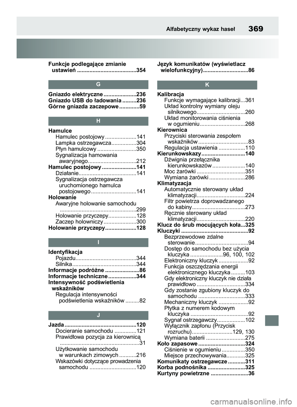 TOYOTA AYGO X 2022 Instrukcja obsługi (in Polish) Funkcje podlegajàce zmianie
ustawieƒ ......................................354
Gniazdo elektryczne .....................236
Gniazdo USB do ∏adowania .........236
Górne gniazda zaczepowe ........ TOYOTA AYGO X 2022 Instrukcja obsługi (in Polish) Funkcje podlegajàce zmianie
ustawieƒ ......................................354
Gniazdo elektryczne .....................236
Gniazdo USB do ∏adowania .........236
Górne gniazda zaczepowe ........