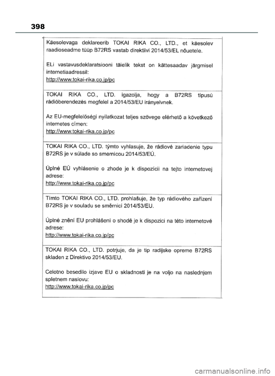 TOYOTA AYGO X 2022 Instrukcja obsługi (in Polish) 398
60 Aygo X OM99V08E 2/1/22 14:26 Page 398 TOYOTA AYGO X 2022 Instrukcja obsługi (in Polish) 398
60 Aygo X OM99V08E 2/1/22 14:26 Page 398