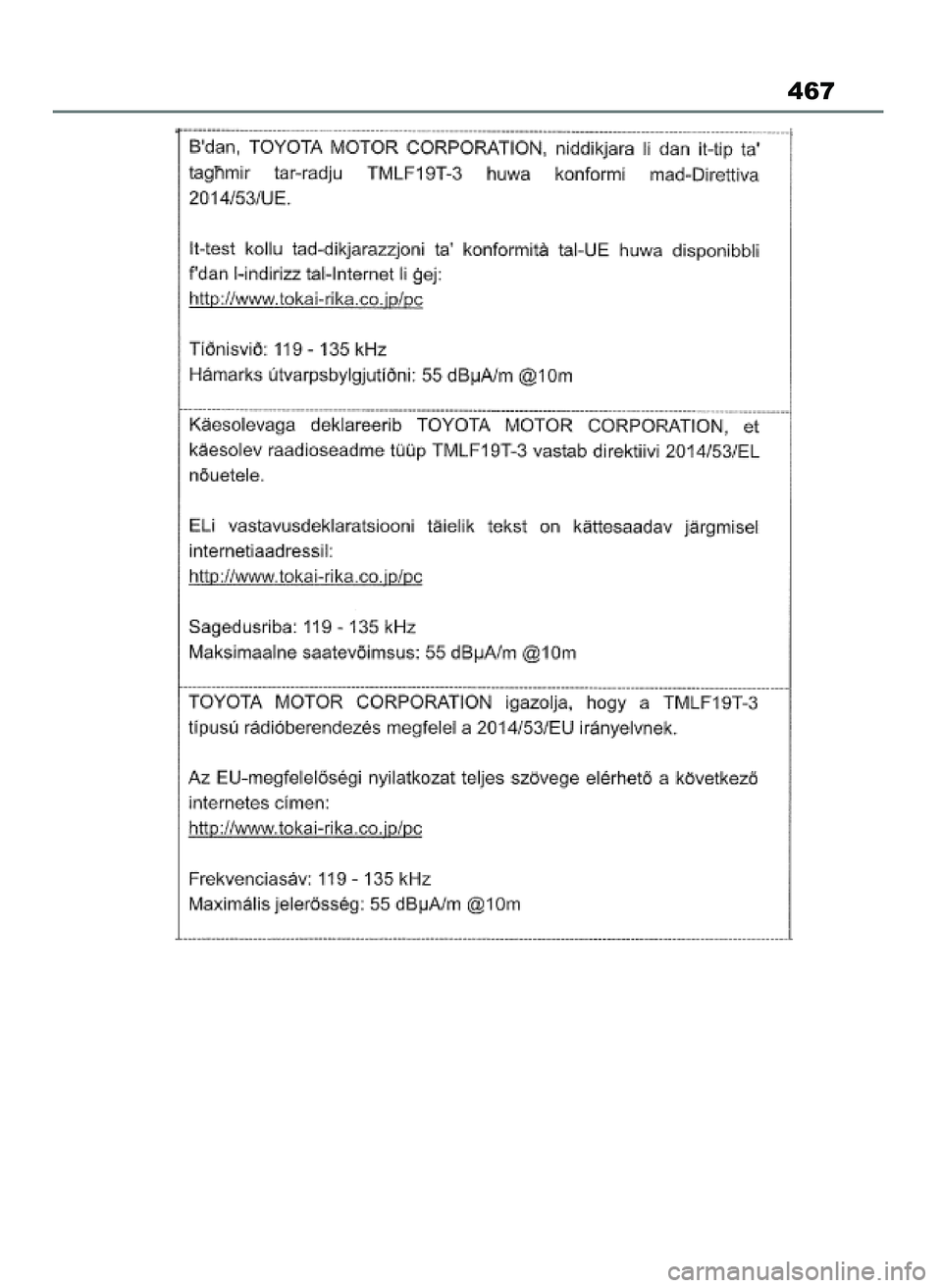 TOYOTA AYGO X 2022  Instrukcja obsługi (in Polish) 467
60 Aygo X OM99V08E  2/1/22  14:26  Page 467 