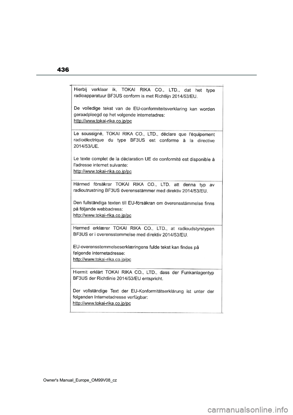 TOYOTA AYGO X 2022  Návod na použití (in Czech) 436
Owner's Manual_Europe_OM99V08_cz 