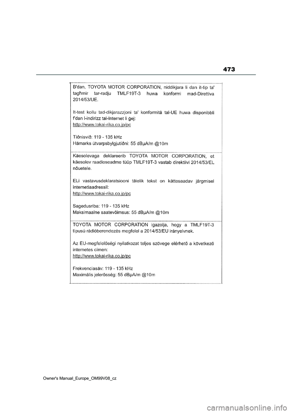 TOYOTA AYGO X 2022  Návod na použití (in Czech) 473
Owner's Manual_Europe_OM99V08_cz 