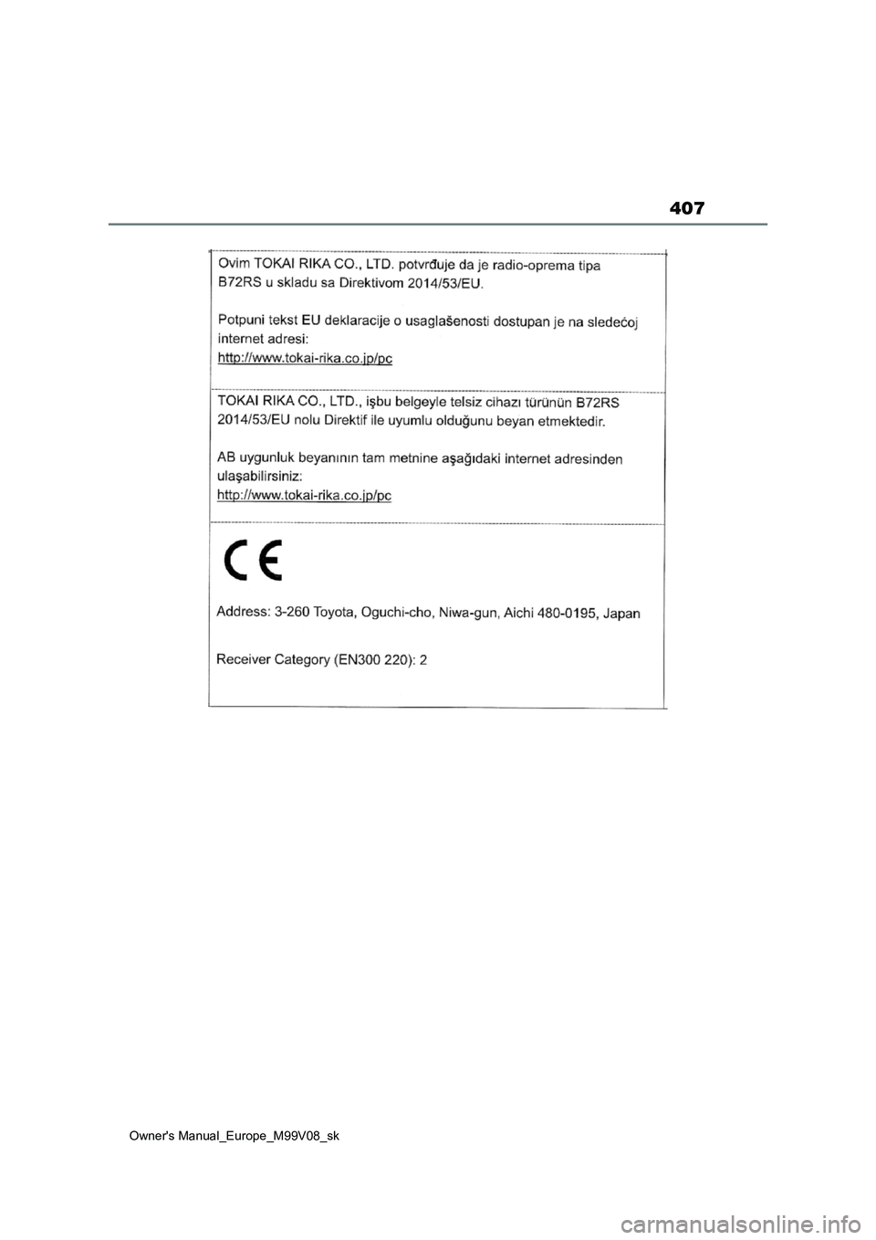 TOYOTA AYGO X 2022  Návod na použitie (in Slovakian) 407
Owner's Manual_Europe_M99V08_sk 