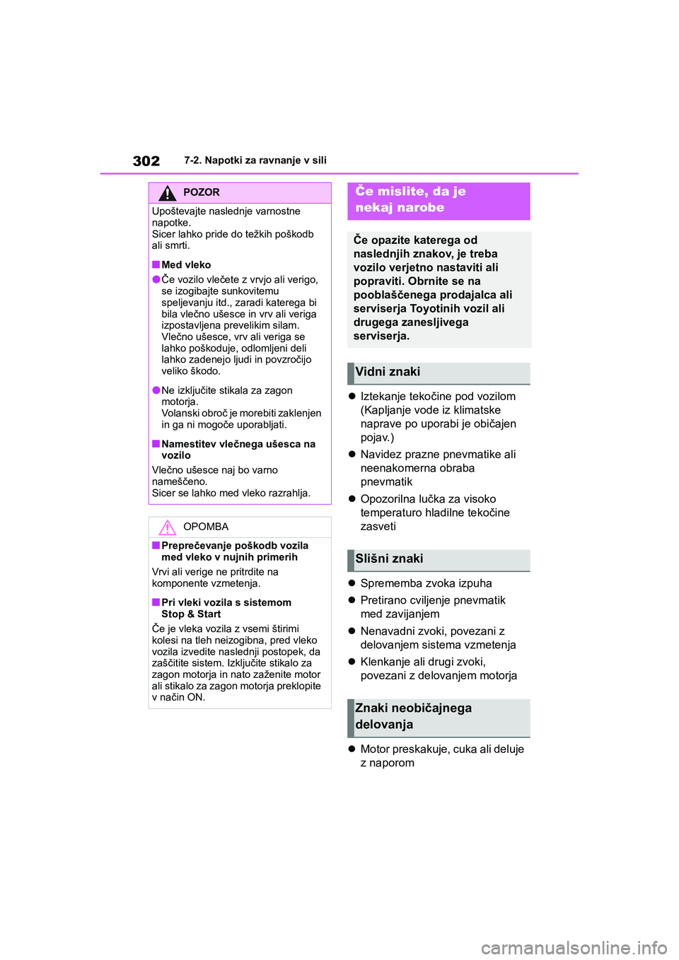 TOYOTA AYGO X 2022 Navodila Za Uporabo (in Slovenian) 302
Owners Manual_Europe_M99V08_en
7-2. Napotki za ravnanje v sili
Iztekanje tekočine pod vozilom
(Kapljanje vode iz klimatske
naprave po uporabi je običajen
pojav.)
Navidez prazne pnevmati TOYOTA AYGO X 2022 Navodila Za Uporabo (in Slovenian) 302
Owners Manual_Europe_M99V08_en
7-2. Napotki za ravnanje v sili
Iztekanje tekočine pod vozilom
(Kapljanje vode iz klimatske
naprave po uporabi je običajen
pojav.)
Navidez prazne pnevmati