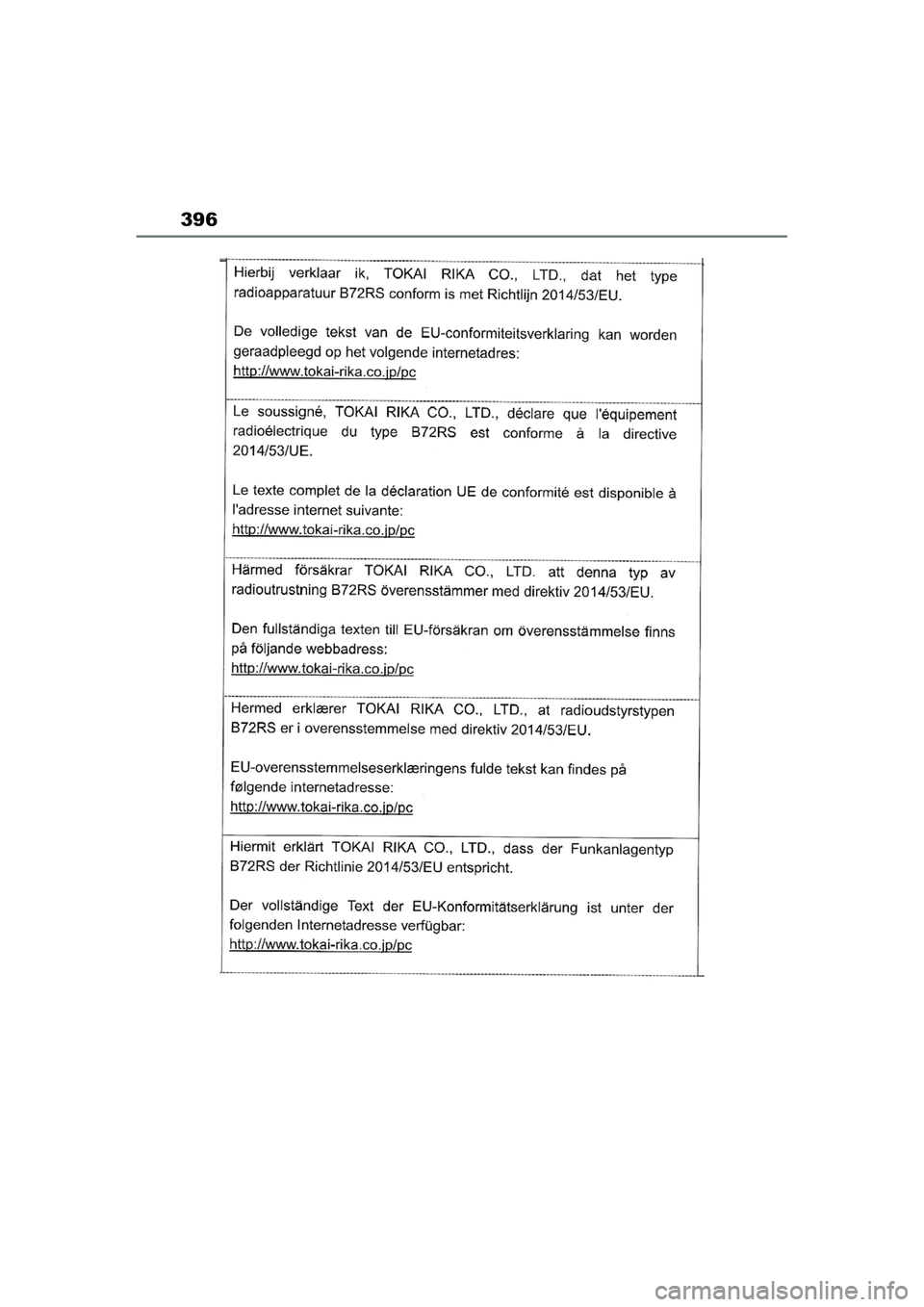 TOYOTA AYGO X 2022  Navodila Za Uporabo (in Slovenian) 396
Owners Manual_Europe_M99V08_en
Aygo_X_OM_Europe_OM99V08E.book  Page 396  Tuesday, March 15, 2022  12:55 PM 