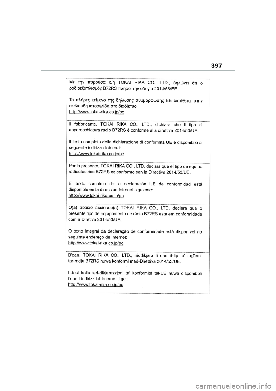 TOYOTA AYGO X 2022  Navodila Za Uporabo (in Slovenian) 397
Owners Manual_Europe_M99V08_en
Aygo_X_OM_Europe_OM99V08E.book  Page 397  Tuesday, March 15, 2022  12:55 PM 