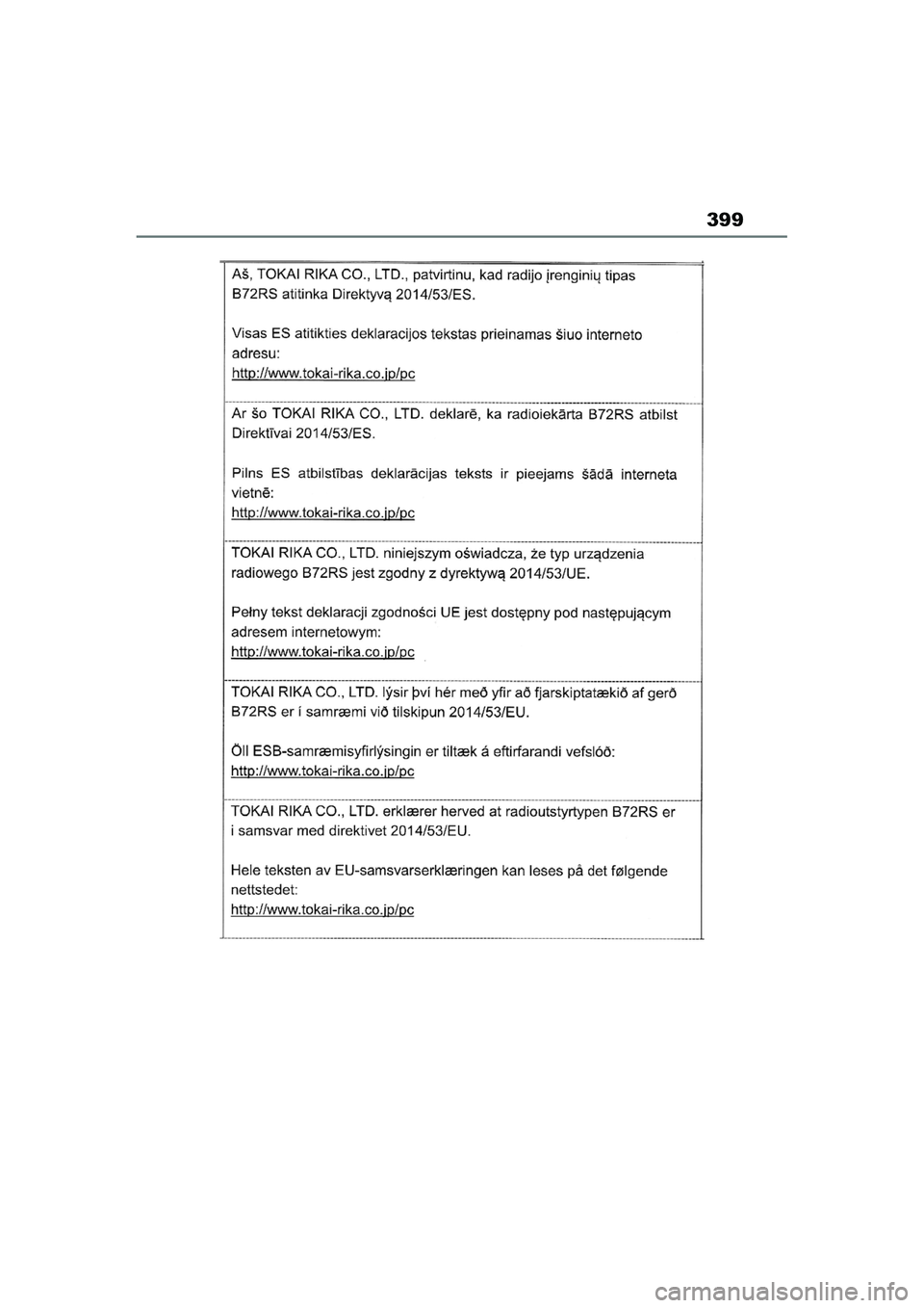 TOYOTA AYGO X 2022  Navodila Za Uporabo (in Slovenian) 399
Owners Manual_Europe_M99V08_en
Aygo_X_OM_Europe_OM99V08E.book  Page 399  Tuesday, March 15, 2022  12:55 PM 