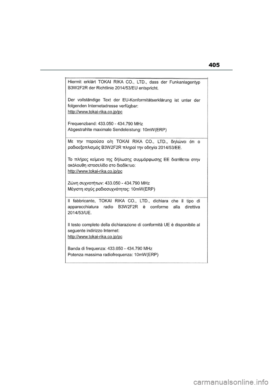 TOYOTA AYGO X 2022  Navodila Za Uporabo (in Slovenian) 405
Owners Manual_Europe_M99V08_en
Aygo_X_OM_Europe_OM99V08E.book  Page 405  Tuesday, March 15, 2022  12:55 PM 