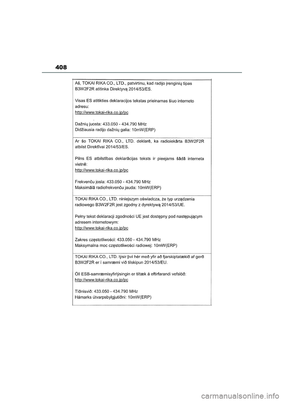 TOYOTA AYGO X 2022  Navodila Za Uporabo (in Slovenian) 408
Owners Manual_Europe_M99V08_en
Aygo_X_OM_Europe_OM99V08E.book  Page 408  Tuesday, March 15, 2022  12:55 PM 