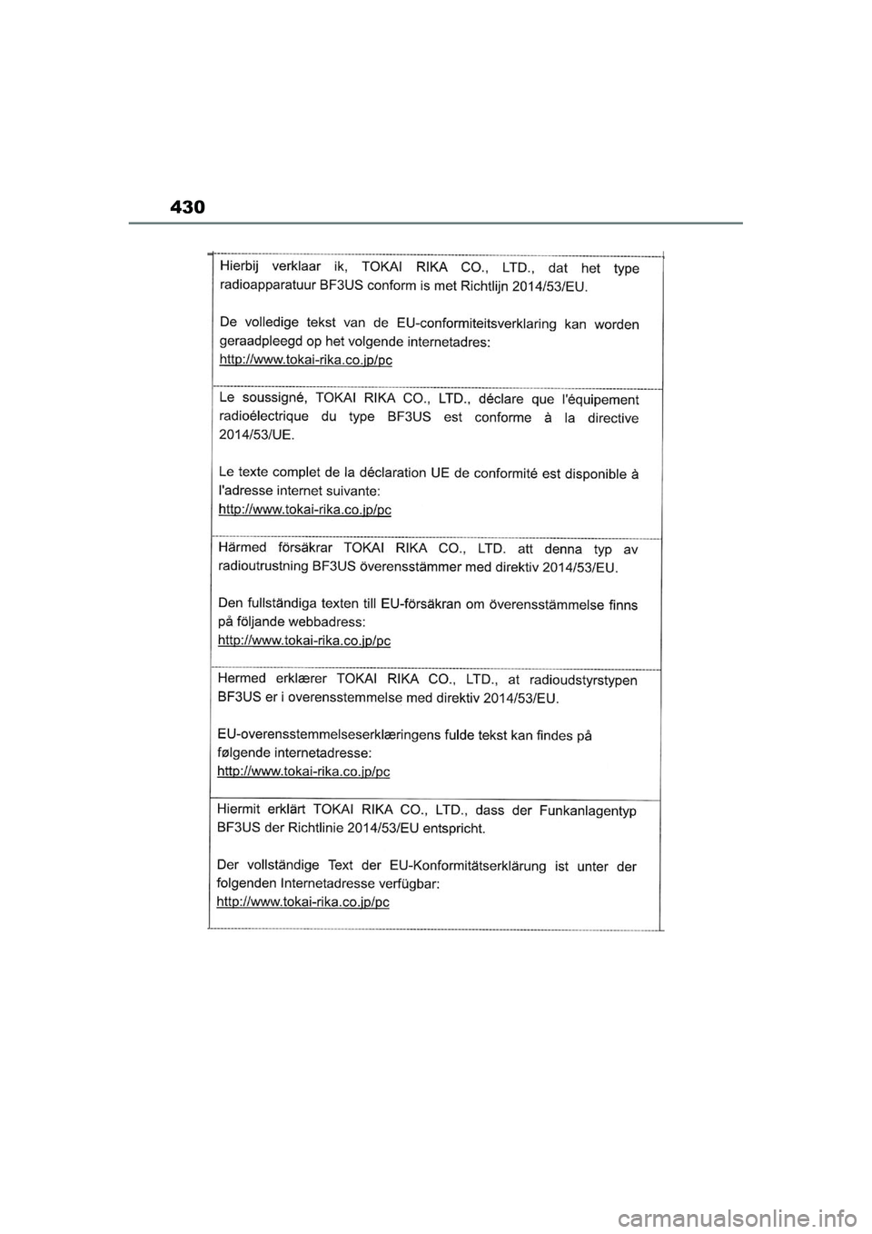 TOYOTA AYGO X 2022  Navodila Za Uporabo (in Slovenian) 430
Owners Manual_Europe_M99V08_en
Aygo_X_OM_Europe_OM99V08E.book  Page 430  Tuesday, March 15, 2022  12:55 PM 