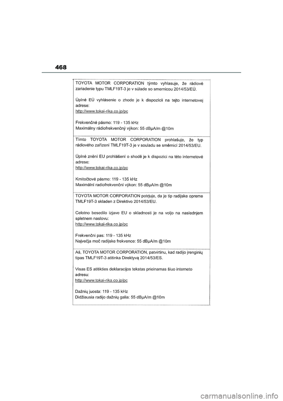 TOYOTA AYGO X 2022  Navodila Za Uporabo (in Slovenian) 468
Owners Manual_Europe_M99V08_en
Aygo_X_OM_Europe_OM99V08E.book  Page 468  Tuesday, March 15, 2022  12:55 PM 
