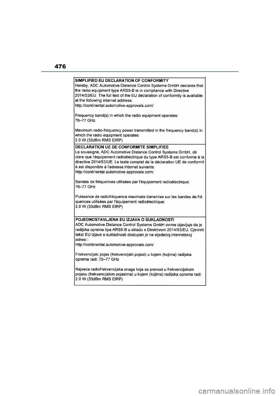 TOYOTA AYGO X 2022  Navodila Za Uporabo (in Slovenian) 476
Owners Manual_Europe_M99V08_en
Aygo_X_OM_Europe_OM99V08E.book  Page 476  Tuesday, March 15, 2022  12:55 PM 