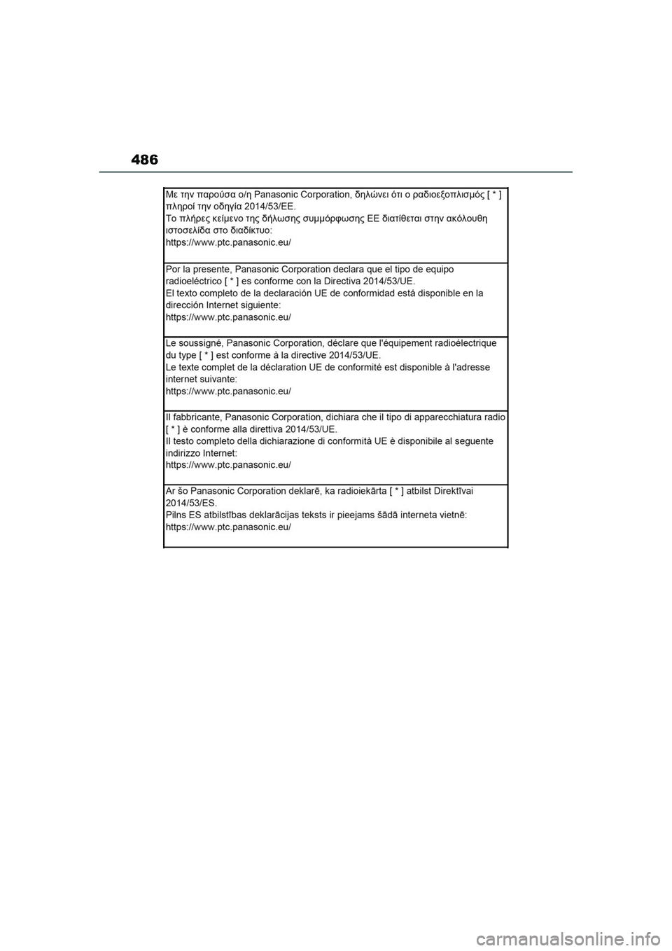 TOYOTA AYGO X 2022  Navodila Za Uporabo (in Slovenian) 486
Owners Manual_Europe_M99V08_en
Aygo_X_OM_Europe_OM99V08E.book  Page 486  Tuesday, March 15, 2022  12:55 PM 