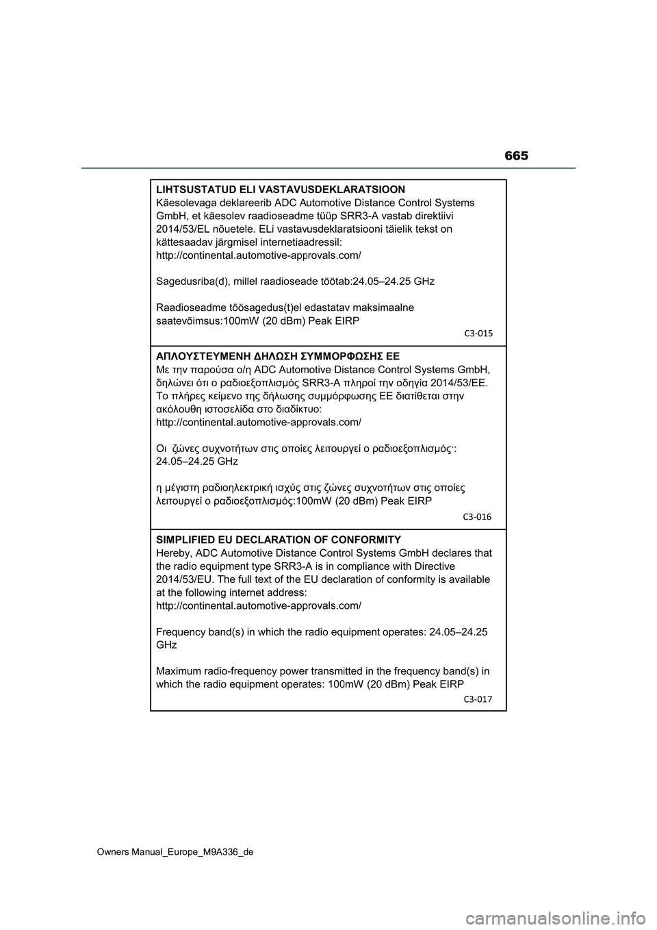 TOYOTA BZ4X 2022  Betriebsanleitungen (in German) 665
Owners Manual_Europe_M9A336_de 