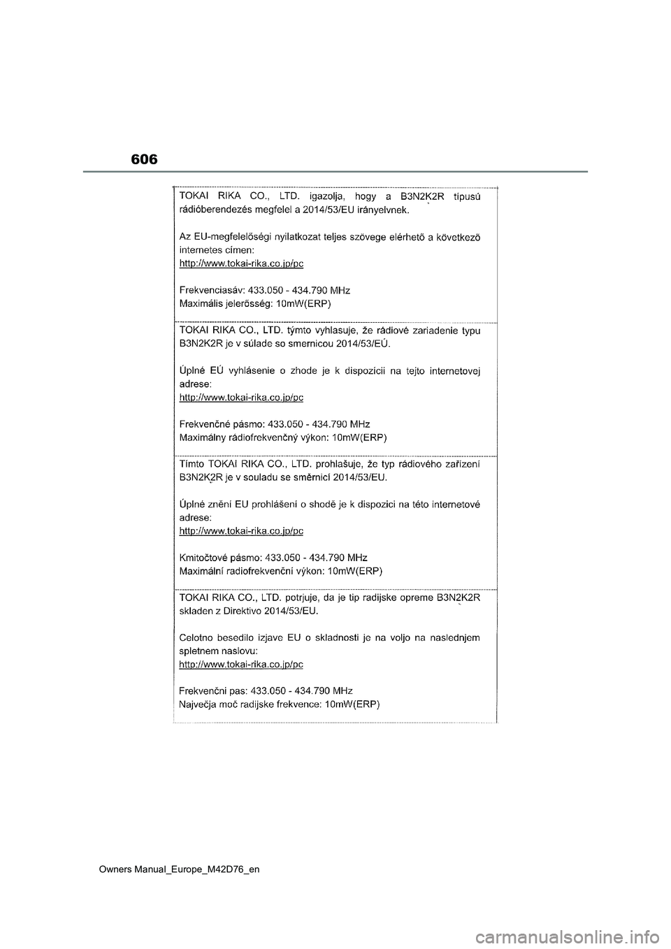 TOYOTA BZ4X 2022  Owners Manual (in English) 606
Owners Manual_Europe_M42D76_en 