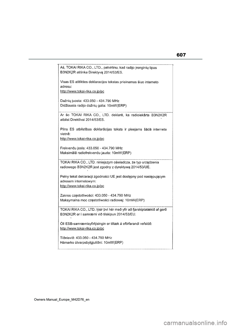 TOYOTA BZ4X 2022  Owners Manual (in English) 607
Owners Manual_Europe_M42D76_en 