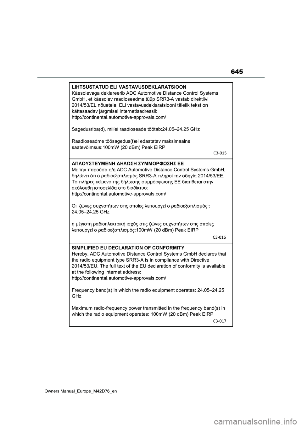 TOYOTA BZ4X 2022  Owners Manual (in English) 645
Owners Manual_Europe_M42D76_en 