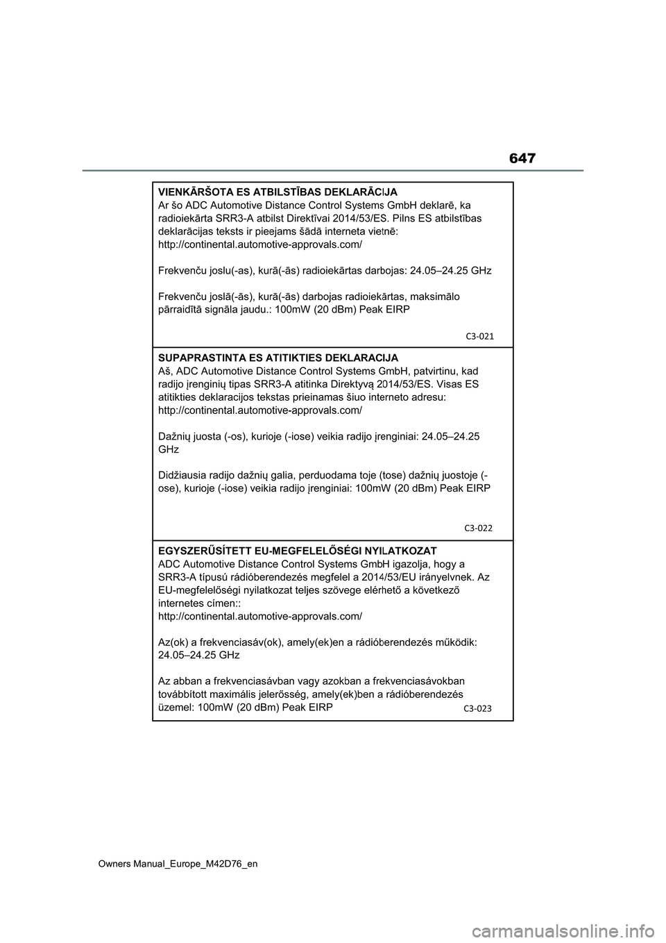 TOYOTA BZ4X 2022  Owners Manual (in English) 647
Owners Manual_Europe_M42D76_en 