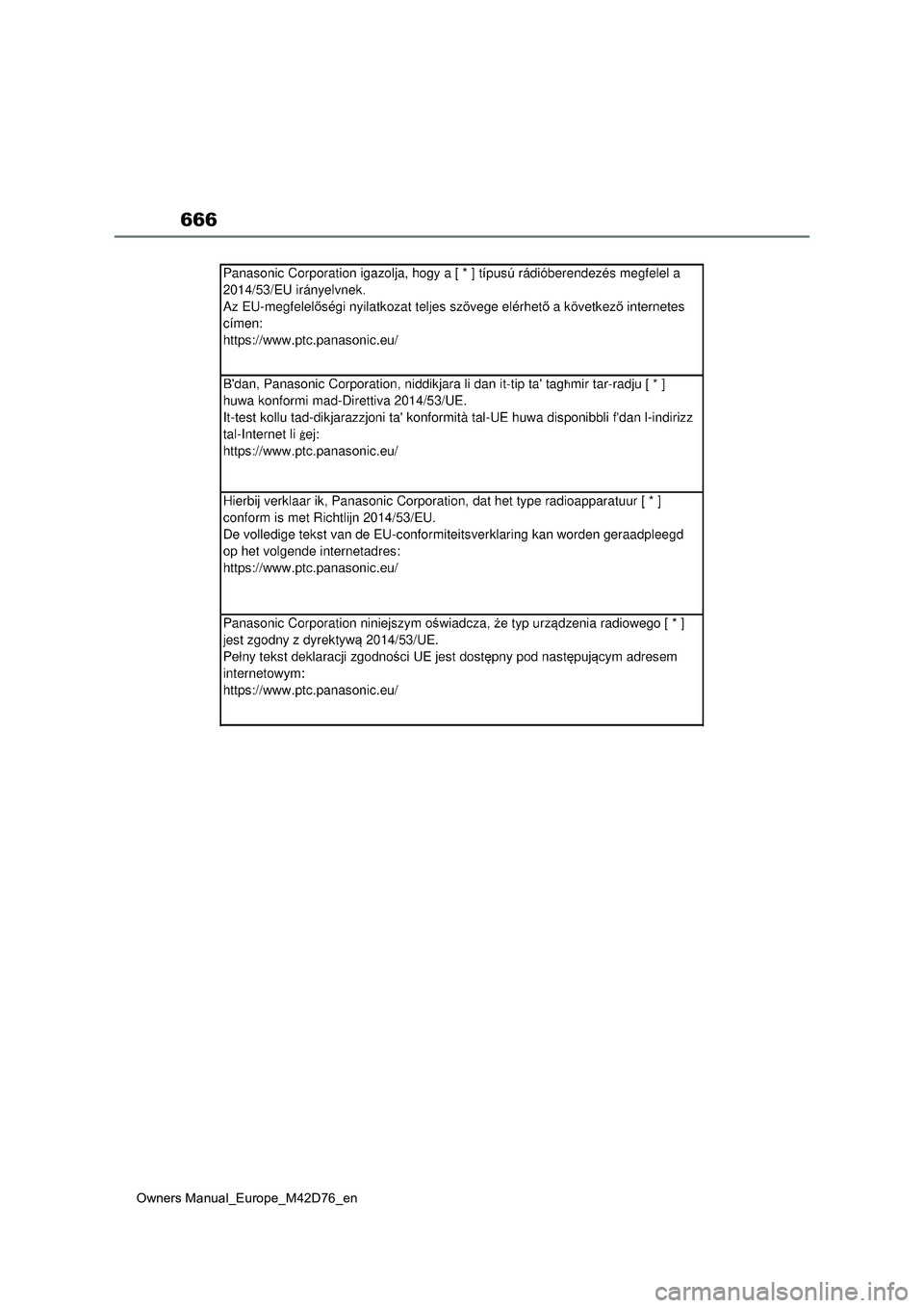 TOYOTA BZ4X 2022  Owners Manual (in English) 666
Owners Manual_Europe_M42D76_en 