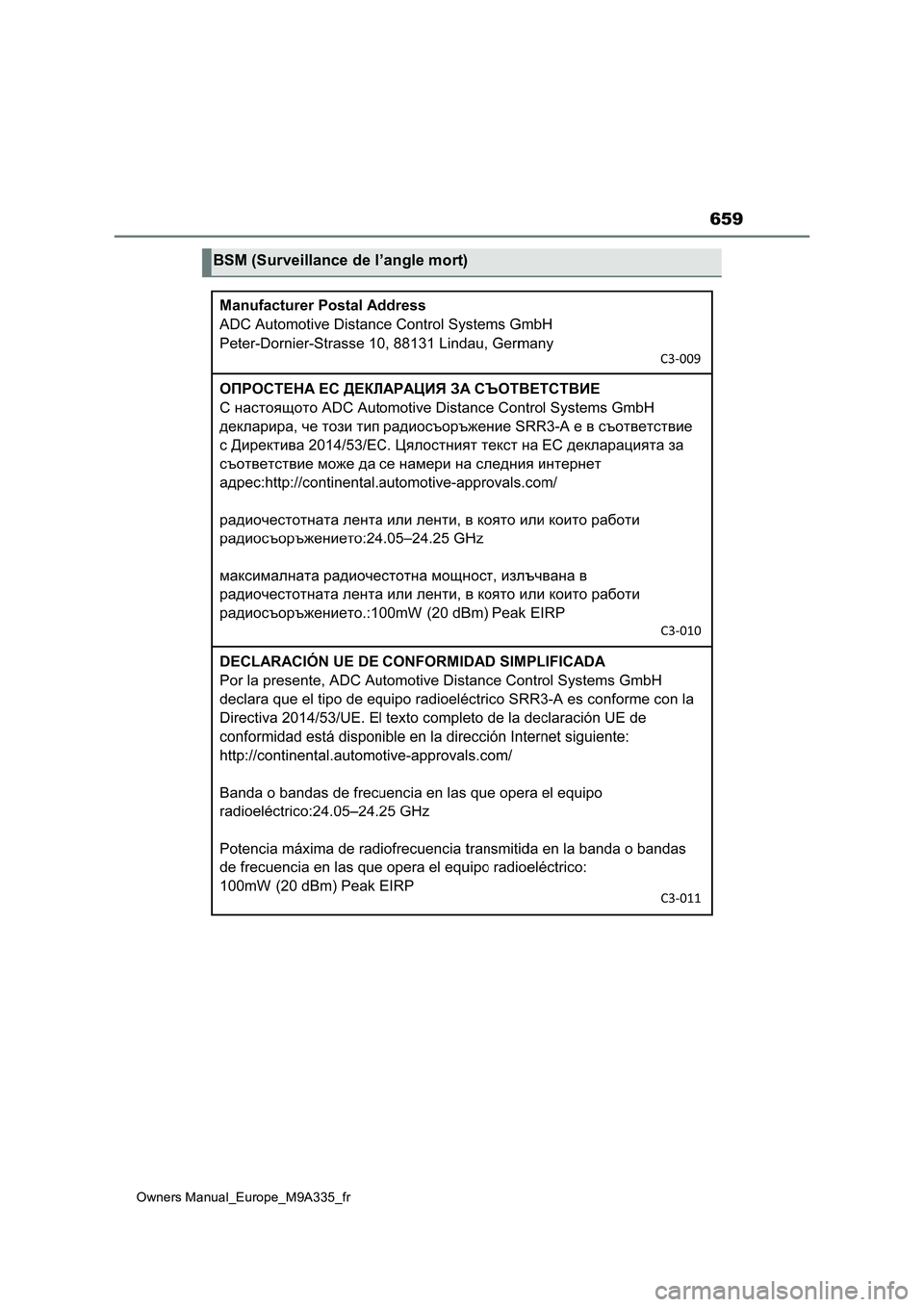 TOYOTA BZ4X 2022 Notices Demploi (in French) 659
Owners Manual_Europe_M9A335_fr
BSM (Surveillance de l’angle mort) TOYOTA BZ4X 2022 Notices Demploi (in French) 659
Owners Manual_Europe_M9A335_fr
BSM (Surveillance de l’angle mort)