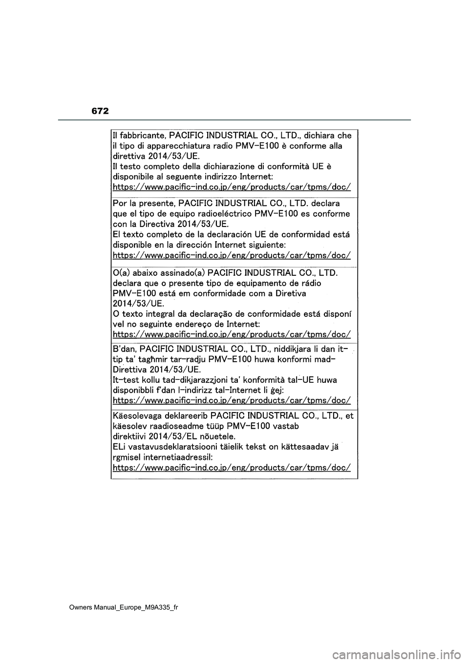 TOYOTA BZ4X 2022 Notices Demploi (in French) 672
Owners Manual_Europe_M9A335_fr TOYOTA BZ4X 2022 Notices Demploi (in French) 672
Owners Manual_Europe_M9A335_fr
