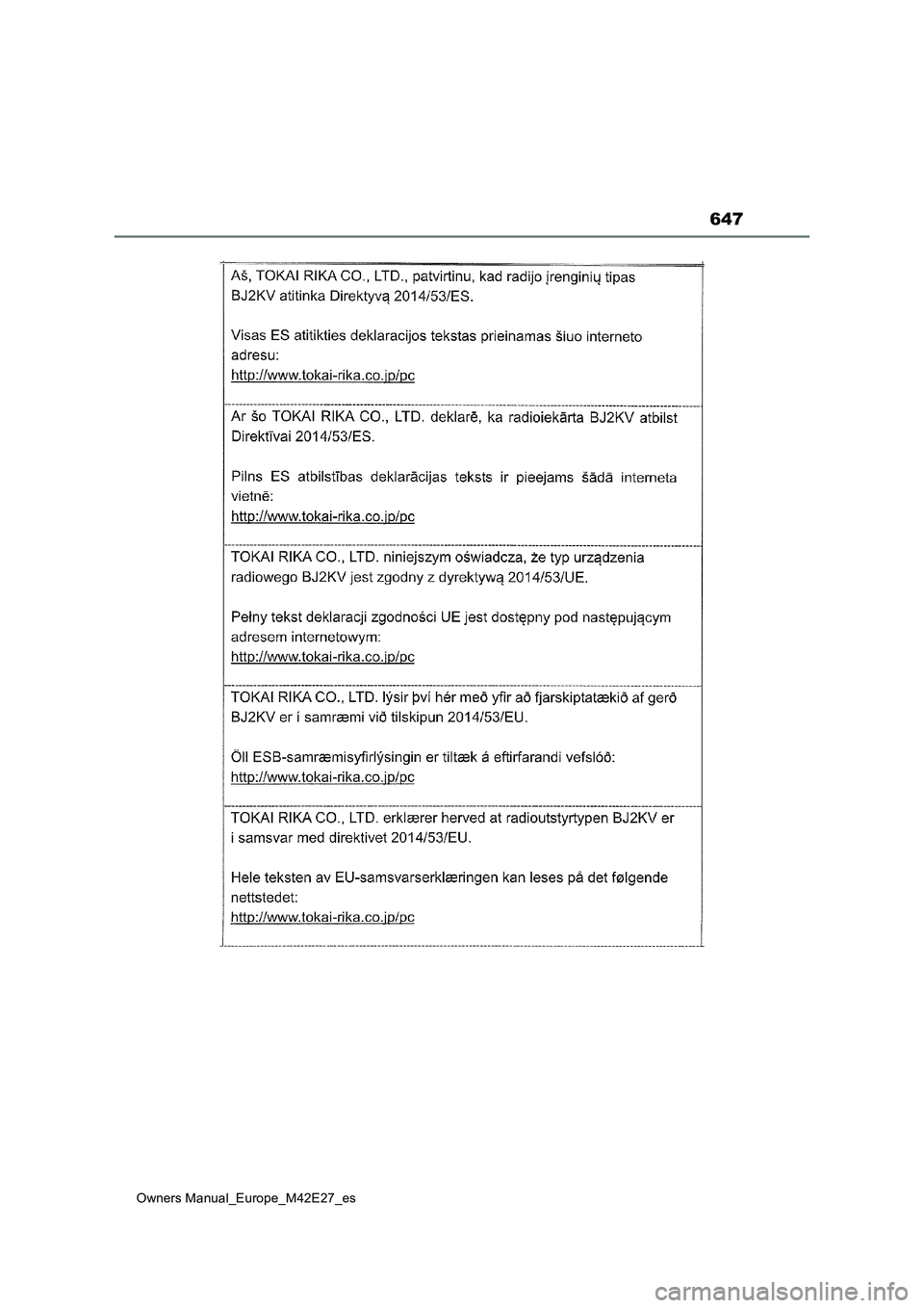TOYOTA BZ4X 2022  Manuale de Empleo (in Spanish) 647
Owners Manual_Europe_M42E27_es 