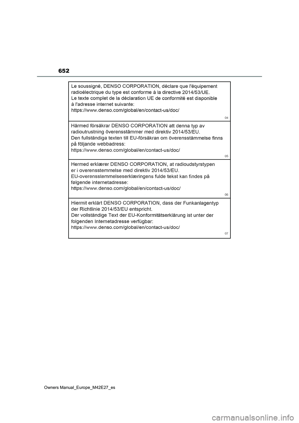 TOYOTA BZ4X 2022  Manuale de Empleo (in Spanish) 652
Owners Manual_Europe_M42E27_es 