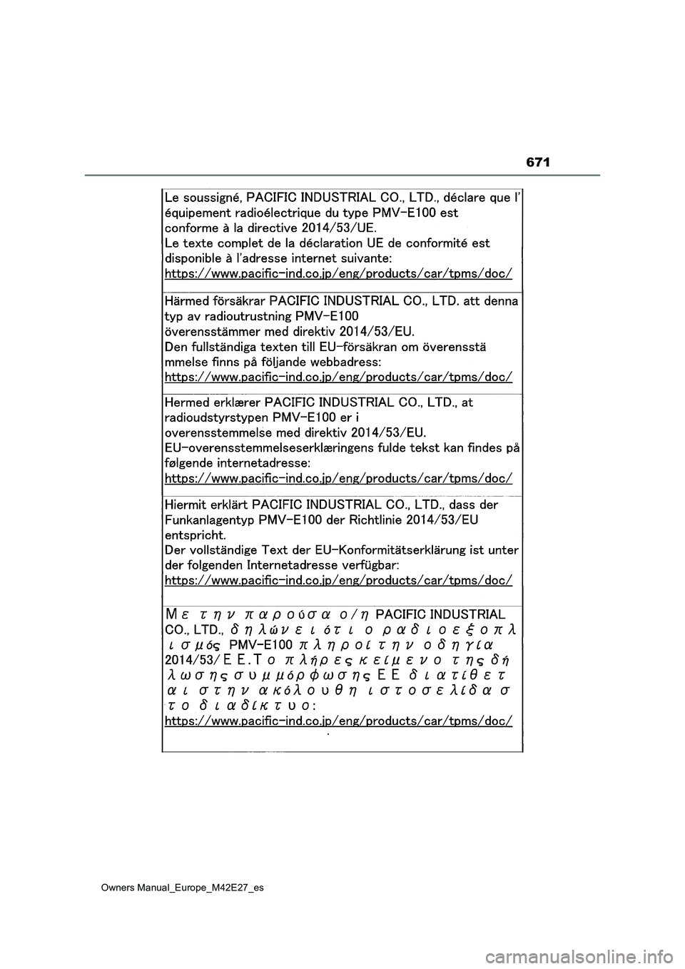 TOYOTA BZ4X 2022  Manuale de Empleo (in Spanish) 671
Owners Manual_Europe_M42E27_es 