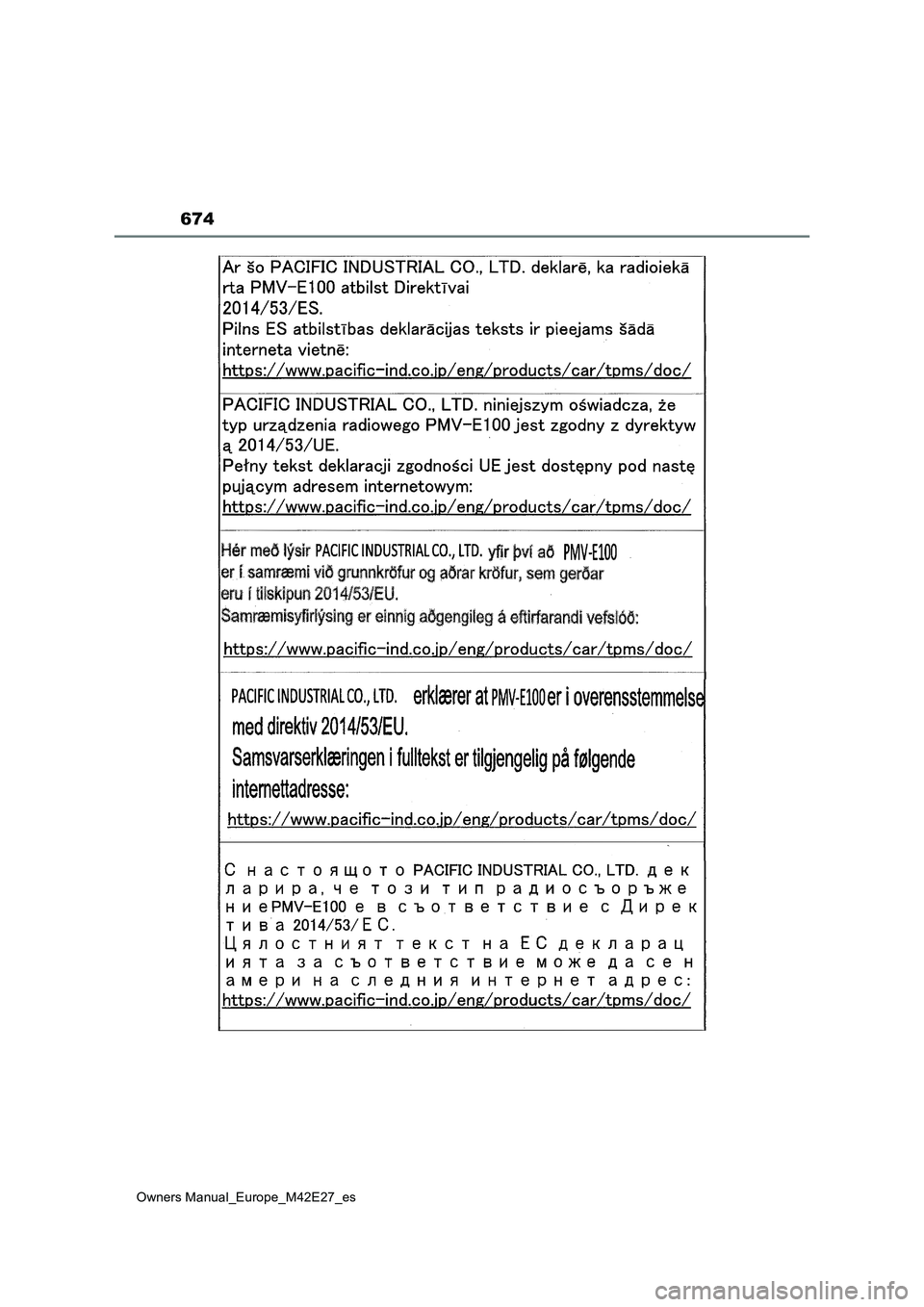 TOYOTA BZ4X 2022  Manuale de Empleo (in Spanish) 674
Owners Manual_Europe_M42E27_es 