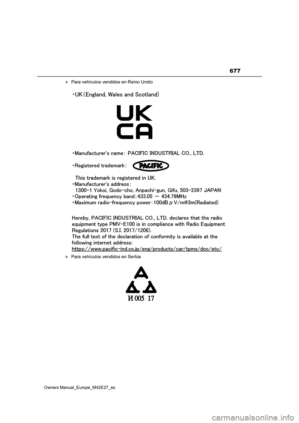 TOYOTA BZ4X 2022  Manuale de Empleo (in Spanish) 677
Owners Manual_Europe_M42E27_es
Para vehículos vendidos en Reino Unido
Para vehículos vendidos en Serbia 