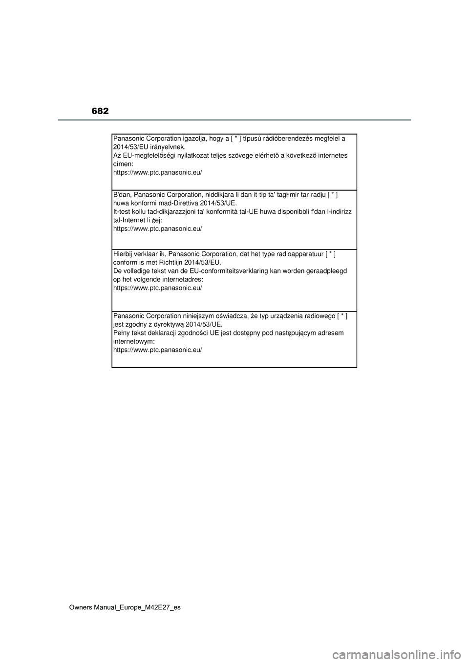 TOYOTA BZ4X 2022 Manuale de Empleo (in Spanish) 682
Owners Manual_Europe_M42E27_es TOYOTA BZ4X 2022 Manuale de Empleo (in Spanish) 682
Owners Manual_Europe_M42E27_es