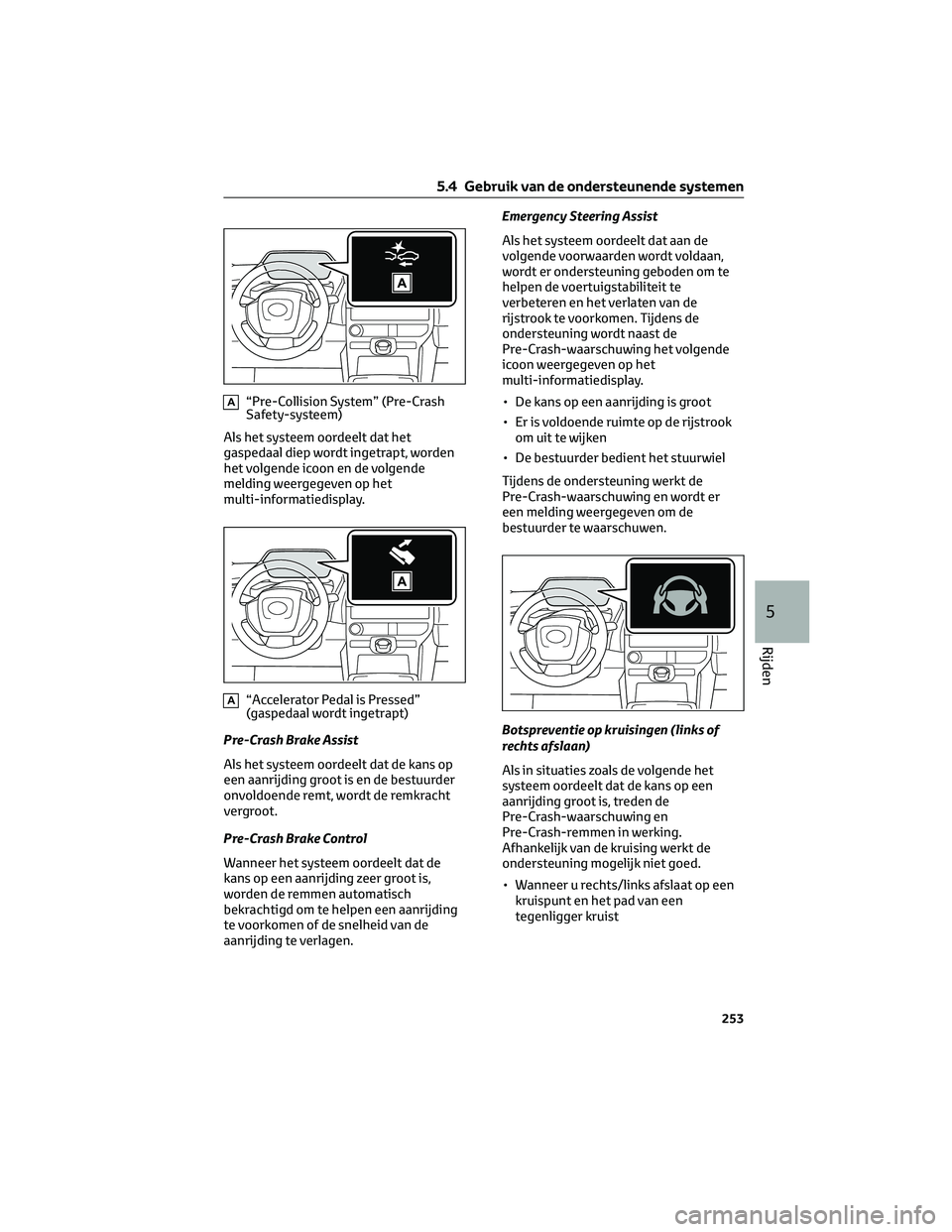 TOYOTA BZ4X 2022 Instructieboekje (in Dutch) A“Pre-Collision System” (Pre-Crash
Safety-systeem)
Als het systeem oordeelt dat het
gaspedaal diep wordt ingetrapt, worden
het volgende icoon en de volgende
melding weergegeven op het
multi-inform TOYOTA BZ4X 2022 Instructieboekje (in Dutch) A“Pre-Collision System” (Pre-Crash
Safety-systeem)
Als het systeem oordeelt dat het
gaspedaal diep wordt ingetrapt, worden
het volgende icoon en de volgende
melding weergegeven op het
multi-inform