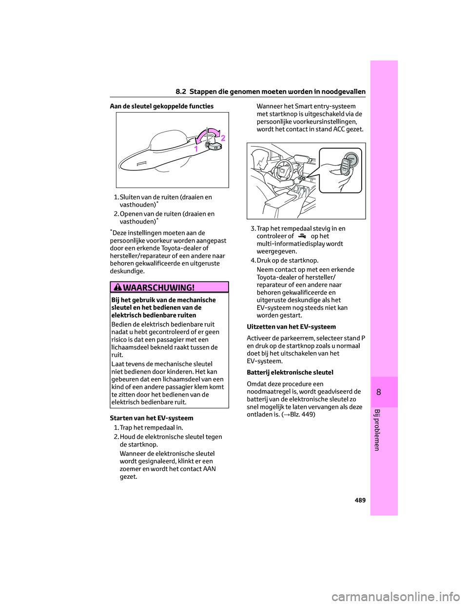 TOYOTA BZ4X 2022 Instructieboekje (in Dutch) Aan de sleutel gekoppelde functies1. Sluiten van de ruiten (draaien en vasthouden)
*
2. Openen van de ruiten (draaien envasthouden)*
*
Deze instellingen moeten aan de
persoonlijke voorkeur worden aang TOYOTA BZ4X 2022 Instructieboekje (in Dutch) Aan de sleutel gekoppelde functies1. Sluiten van de ruiten (draaien en vasthouden)
*
2. Openen van de ruiten (draaien envasthouden)*
*
Deze instellingen moeten aan de
persoonlijke voorkeur worden aang