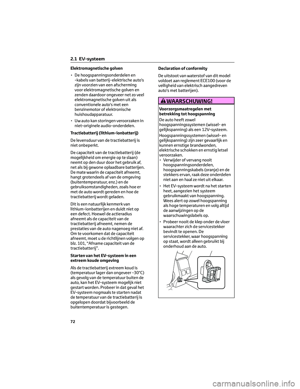 TOYOTA BZ4X 2022 Instructieboekje (in Dutch) Elektromagnetische golven
• De hoogspanningsonderdelen en-kabels van batterij-elektrische auto's
zijn voorzien van een afscherming
voor elektromagnetische golven en
zenden daardoor ongeveer net TOYOTA BZ4X 2022 Instructieboekje (in Dutch) Elektromagnetische golven
• De hoogspanningsonderdelen en-kabels van batterij-elektrische auto's
zijn voorzien van een afscherming
voor elektromagnetische golven en
zenden daardoor ongeveer net