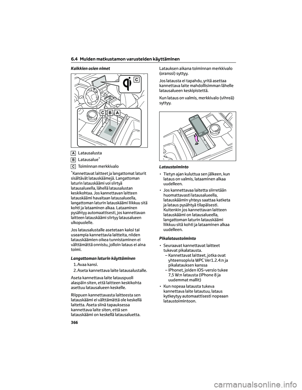 TOYOTA BZ4X 2022 Omistajan Käsikirja (in Finnish) Kaikkien osien nimet
ALatausalusta
BLatausalue*
CToiminnan merkkivalo
*Kannettavat laitteet ja langattomat laturit
sisältävät latauskäämejä. Langattoman
laturin latauskäämi voi siirtyä
lataus TOYOTA BZ4X 2022 Omistajan Käsikirja (in Finnish) Kaikkien osien nimet
ALatausalusta
BLatausalue*
CToiminnan merkkivalo
*Kannettavat laitteet ja langattomat laturit
sisältävät latauskäämejä. Langattoman
laturin latauskäämi voi siirtyä
lataus