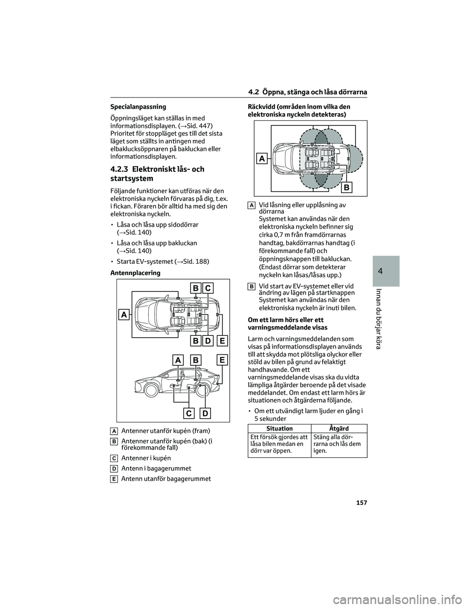 TOYOTA BZ4X 2022 Bruksanvisningar (in Swedish) Specialanpassning
Öppningsläget kan ställas in med
informationsdisplayen. (→Sid. 447)
Prioritet för stoppläget ges till det sista
läget som ställts in antingen med
elbaklucksöppnaren på bak TOYOTA BZ4X 2022 Bruksanvisningar (in Swedish) Specialanpassning
Öppningsläget kan ställas in med
informationsdisplayen. (→Sid. 447)
Prioritet för stoppläget ges till det sista
läget som ställts in antingen med
elbaklucksöppnaren på bak