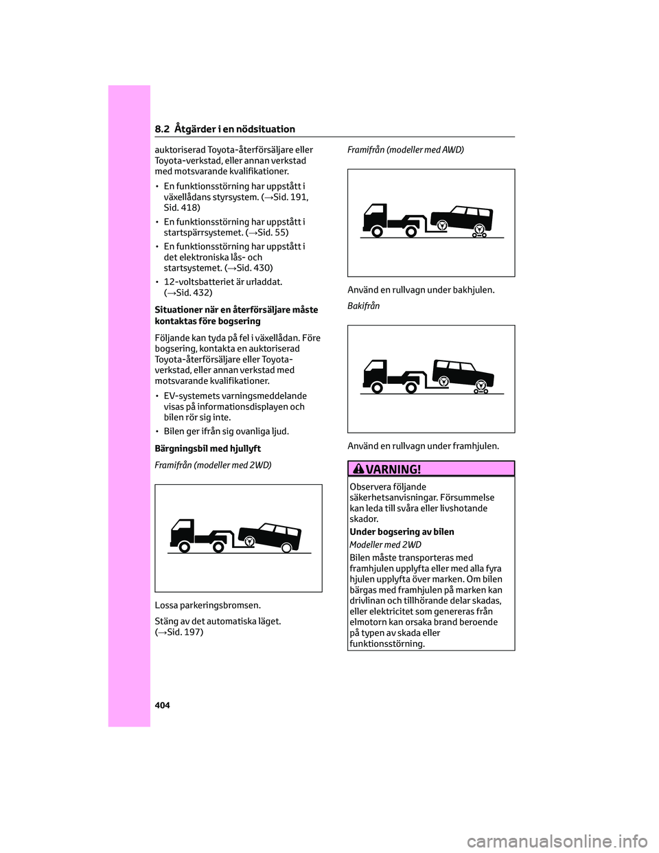 TOYOTA BZ4X 2022 Bruksanvisningar (in Swedish) auktoriserad Toyota-återförsäljare eller
Toyota-verkstad, eller annan verkstad
med motsvarande kvalifikationer.
• En funktionsstörning har uppstått i
växellådans styrsystem. (→Sid. 191,
Sid TOYOTA BZ4X 2022 Bruksanvisningar (in Swedish) auktoriserad Toyota-återförsäljare eller
Toyota-verkstad, eller annan verkstad
med motsvarande kvalifikationer.
• En funktionsstörning har uppstått i
växellådans styrsystem. (→Sid. 191,
Sid