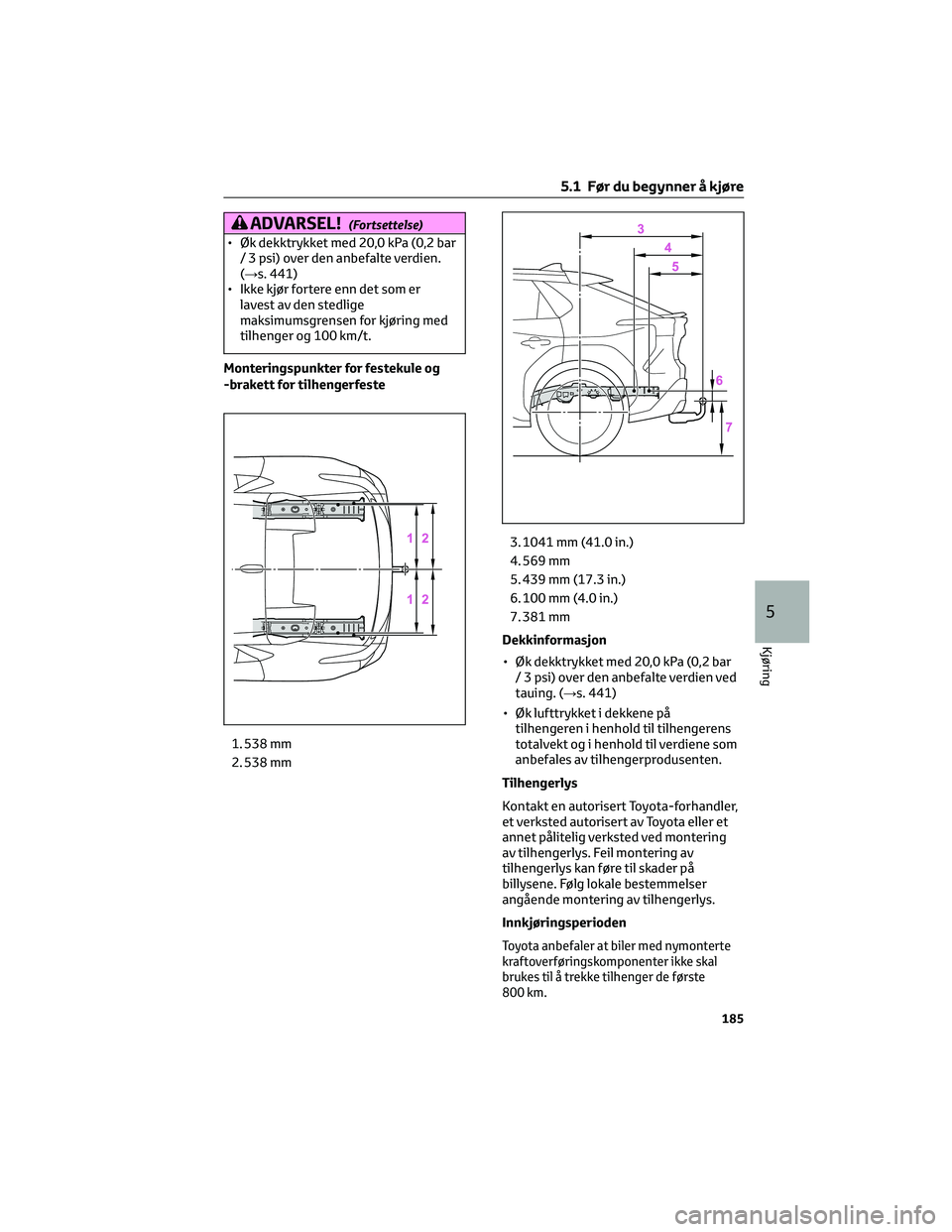 TOYOTA BZ4X 2022  Instruksjoner for bruk (in Norwegian) ADVARSEL!(Fortsettelse)
• Øk dekktrykket med 20,0 kPa (0,2 bar
/ 3 psi) over den anbefalte verdien.
(→s. 441)
• Ikke kjør fortere enn det som er
lavest av den stedlige
maksimumsgrensen for kj�