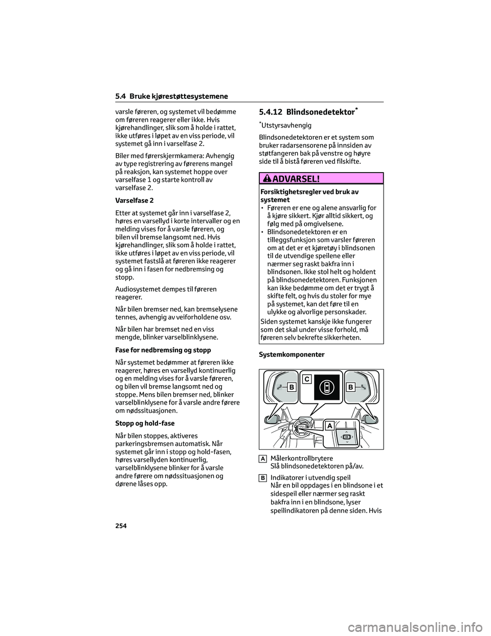 TOYOTA BZ4X 2022  Instruksjoner for bruk (in Norwegian) varsle føreren, og systemet vil bedømme
om føreren reagerer eller ikke. Hvis
kjørehandlinger, slik som å holde i rattet,
ikke utføres i løpet av en viss periode, vil
systemet gå inn i varselfa