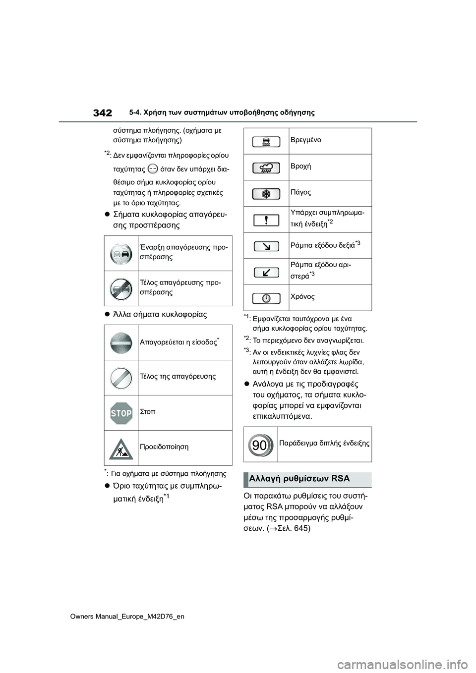 TOYOTA BZ4X 2022 ΟΔΗΓΌΣ ΧΡΉΣΗΣ (in Greek) 342
Owners Manual_Europe_M42D76_en
5-4. Χρήση των συστημάτων υποβοήθησης οδήγησης
σύστημα πλοήγησης. (οχήματα με
σύστημα πλοή TOYOTA BZ4X 2022 ΟΔΗΓΌΣ ΧΡΉΣΗΣ (in Greek) 342
Owners Manual_Europe_M42D76_en
5-4. Χρήση των συστημάτων υποβοήθησης οδήγησης
σύστημα πλοήγησης. (οχήματα με
σύστημα πλοή