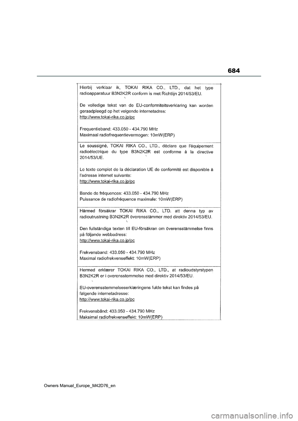 TOYOTA BZ4X 2022 ΟΔΗΓΌΣ ΧΡΉΣΗΣ (in Greek) 684
Owners Manual_Europe_M42D76_en TOYOTA BZ4X 2022 ΟΔΗΓΌΣ ΧΡΉΣΗΣ (in Greek) 684
Owners Manual_Europe_M42D76_en