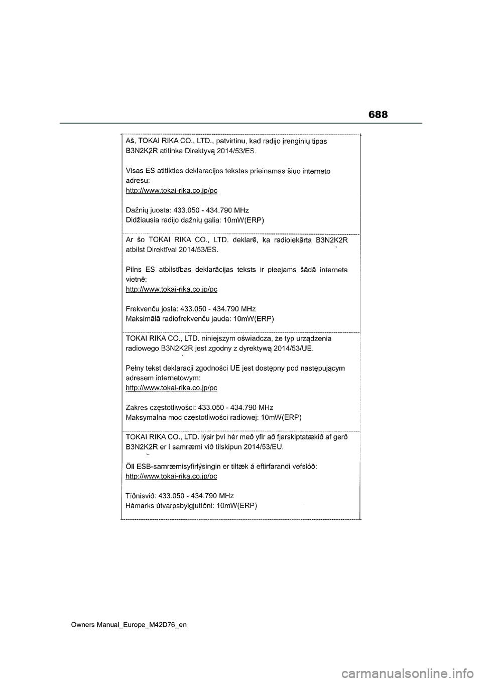 TOYOTA BZ4X 2022 ΟΔΗΓΌΣ ΧΡΉΣΗΣ (in Greek) 688
Owners Manual_Europe_M42D76_en TOYOTA BZ4X 2022 ΟΔΗΓΌΣ ΧΡΉΣΗΣ (in Greek) 688
Owners Manual_Europe_M42D76_en