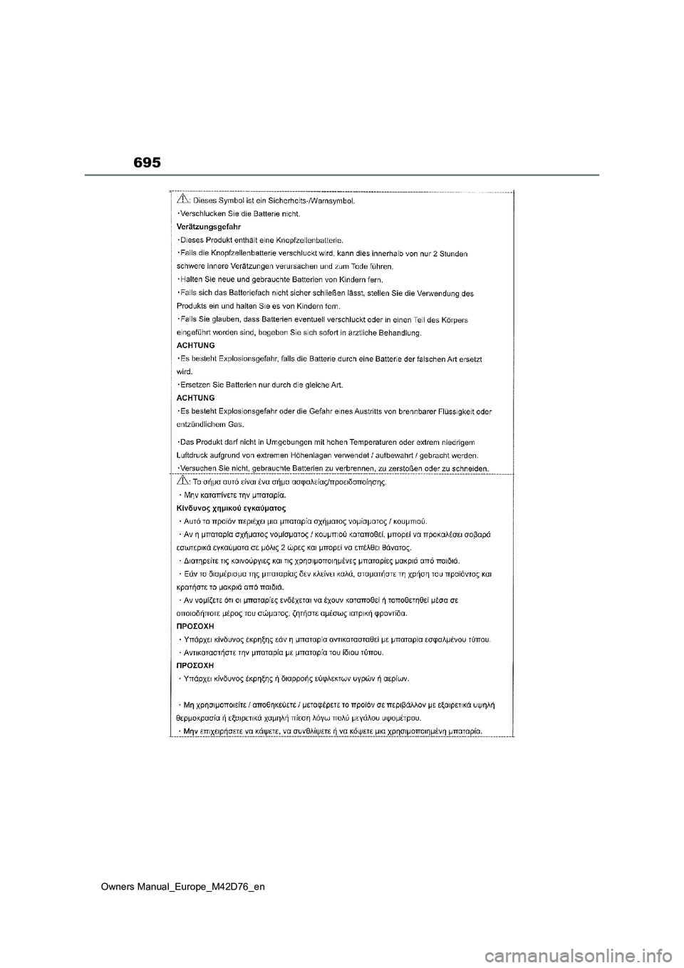 TOYOTA BZ4X 2022 ΟΔΗΓΌΣ ΧΡΉΣΗΣ (in Greek) 695
Owners Manual_Europe_M42D76_en TOYOTA BZ4X 2022 ΟΔΗΓΌΣ ΧΡΉΣΗΣ (in Greek) 695
Owners Manual_Europe_M42D76_en