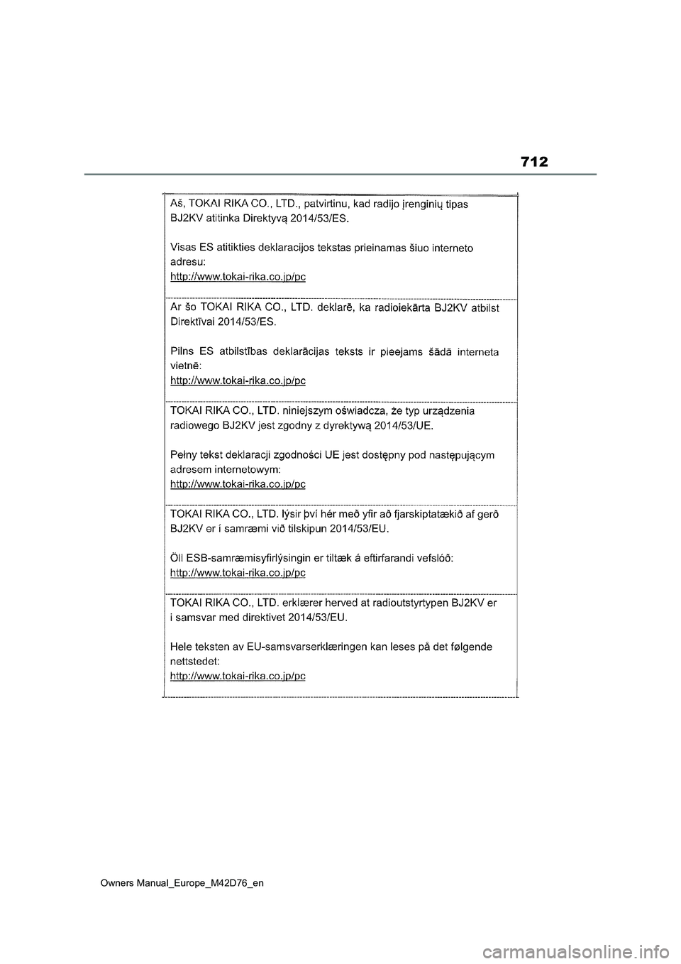 TOYOTA BZ4X 2022 ΟΔΗΓΌΣ ΧΡΉΣΗΣ (in Greek) 712
Owners Manual_Europe_M42D76_en TOYOTA BZ4X 2022 ΟΔΗΓΌΣ ΧΡΉΣΗΣ (in Greek) 712
Owners Manual_Europe_M42D76_en