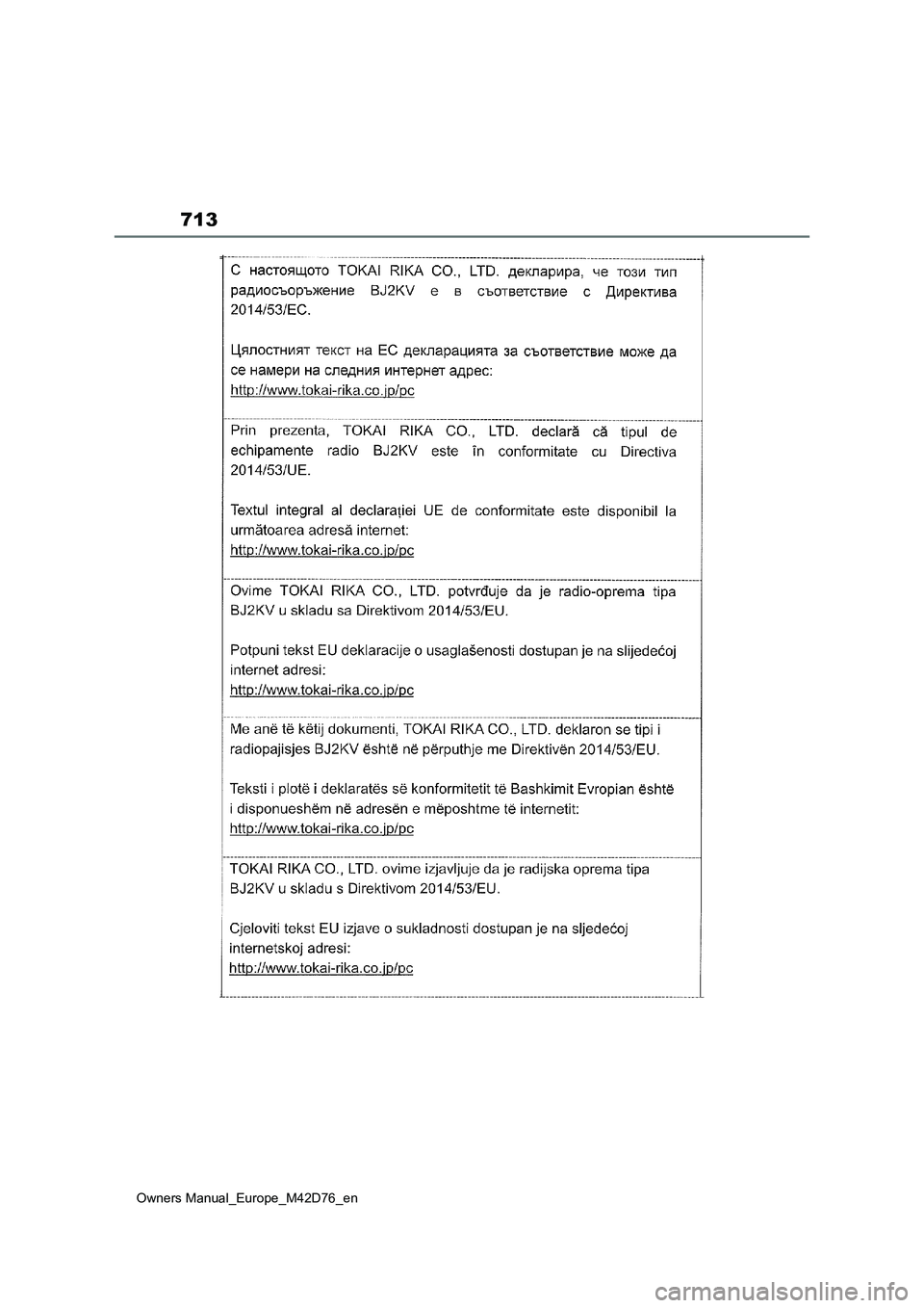 TOYOTA BZ4X 2022 ΟΔΗΓΌΣ ΧΡΉΣΗΣ (in Greek) 713
Owners Manual_Europe_M42D76_en TOYOTA BZ4X 2022 ΟΔΗΓΌΣ ΧΡΉΣΗΣ (in Greek) 713
Owners Manual_Europe_M42D76_en