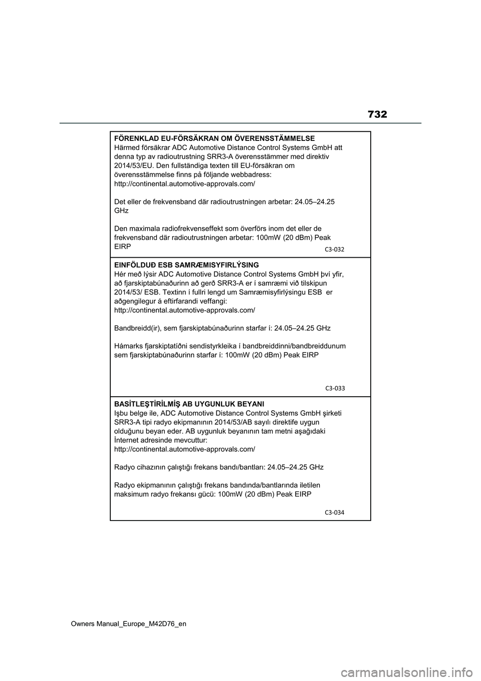 TOYOTA BZ4X 2022  ΟΔΗΓΌΣ ΧΡΉΣΗΣ (in Greek) 732
Owners Manual_Europe_M42D76_en 