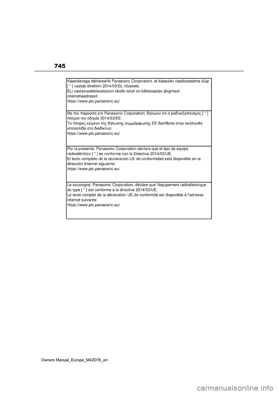 TOYOTA BZ4X 2022 ΟΔΗΓΌΣ ΧΡΉΣΗΣ (in Greek) 745
Owners Manual_Europe_M42D76_en TOYOTA BZ4X 2022 ΟΔΗΓΌΣ ΧΡΉΣΗΣ (in Greek) 745
Owners Manual_Europe_M42D76_en