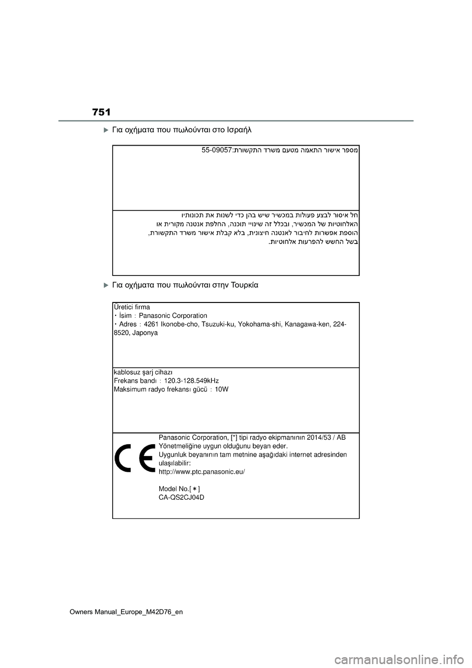 TOYOTA BZ4X 2022 ΟΔΗΓΌΣ ΧΡΉΣΗΣ (in Greek) 751
Owners Manual_Europe_M42D76_en
Για οχήματα που πωλούνται στο Ισραήλ
Για οχήματα που πωλούνται στην Τουρκία TOYOTA BZ4X 2022 ΟΔΗΓΌΣ ΧΡΉΣΗΣ (in Greek) 751
Owners Manual_Europe_M42D76_en
Για οχήματα που πωλούνται στο Ισραήλ
Για οχήματα που πωλούνται στην Τουρκία