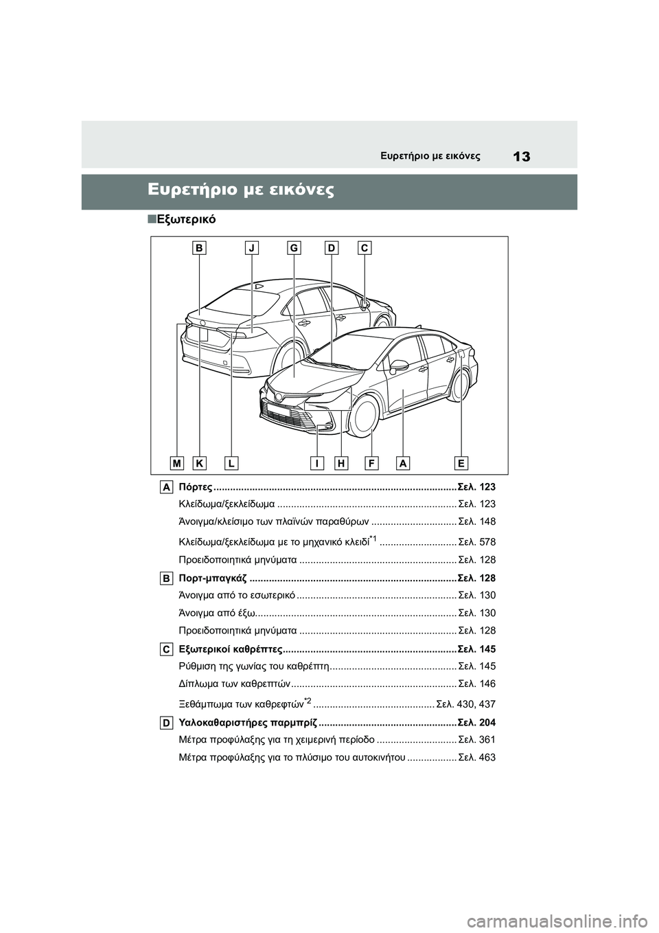 TOYOTA COROLLA 2022 ΟΔΗΓΌΣ ΧΡΉΣΗΣ (in Greek) 13Ευρετήριο με εικόνες
Ευρετήριο με εικόνες
■Εξωτερικό
Πόρτες...................................................................................... TOYOTA COROLLA 2022 ΟΔΗΓΌΣ ΧΡΉΣΗΣ (in Greek) 13Ευρετήριο με εικόνες
Ευρετήριο με εικόνες
■Εξωτερικό
Πόρτες......................................................................................