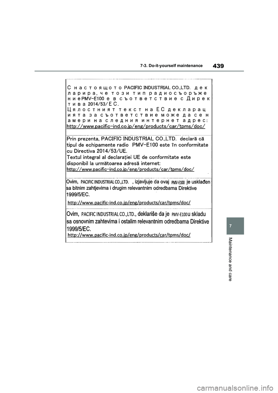 TOYOTA COROLLA 2022 Owners Manual (in English) 439
7
7-3. Do-it-yourself maintenance
Maintenance and care TOYOTA COROLLA 2022 Owners Manual (in English) 439
7
7-3. Do-it-yourself maintenance
Maintenance and care