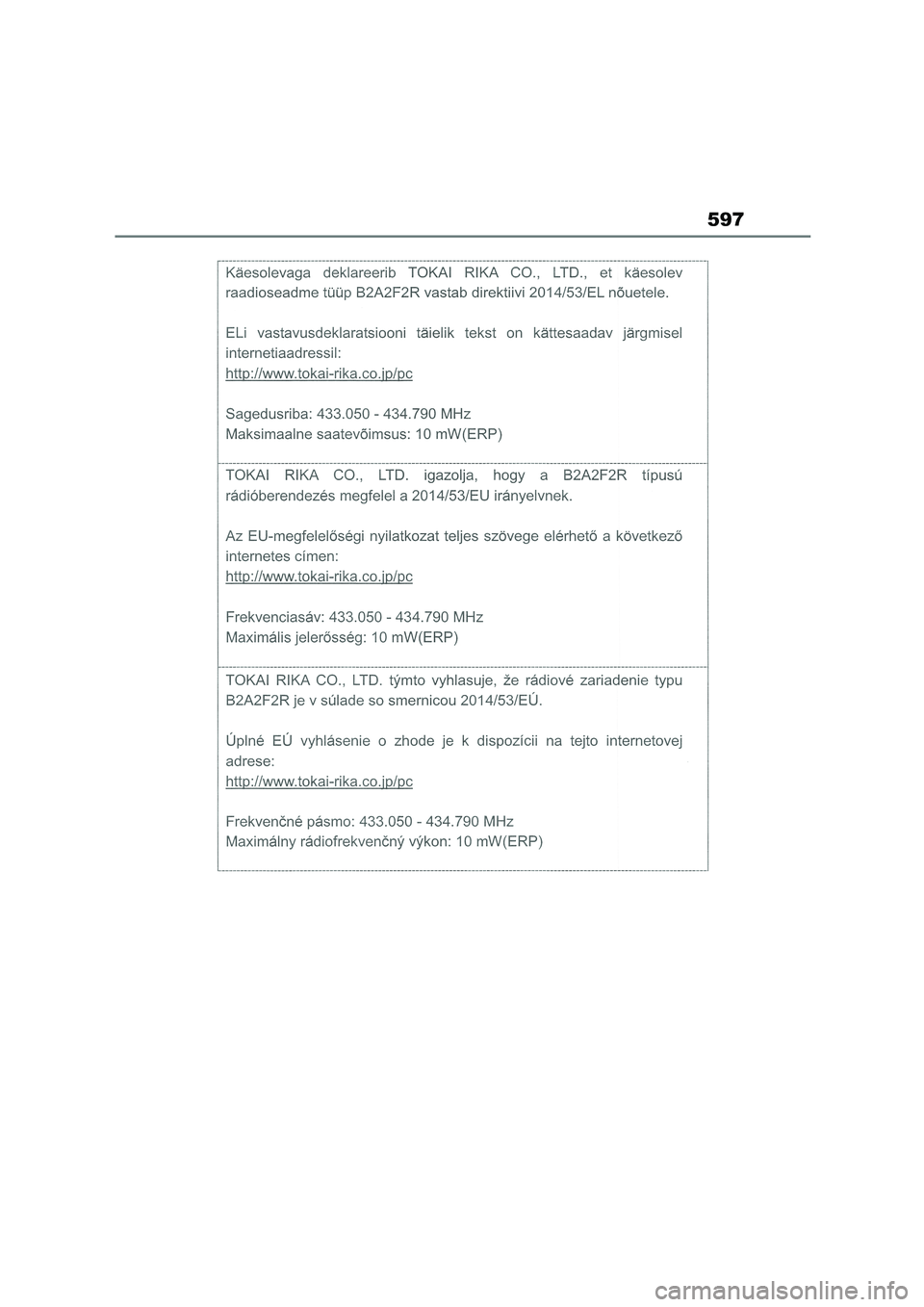 TOYOTA COROLLA 2022 Owners Manual (in English) 597 TOYOTA COROLLA 2022 Owners Manual (in English) 597